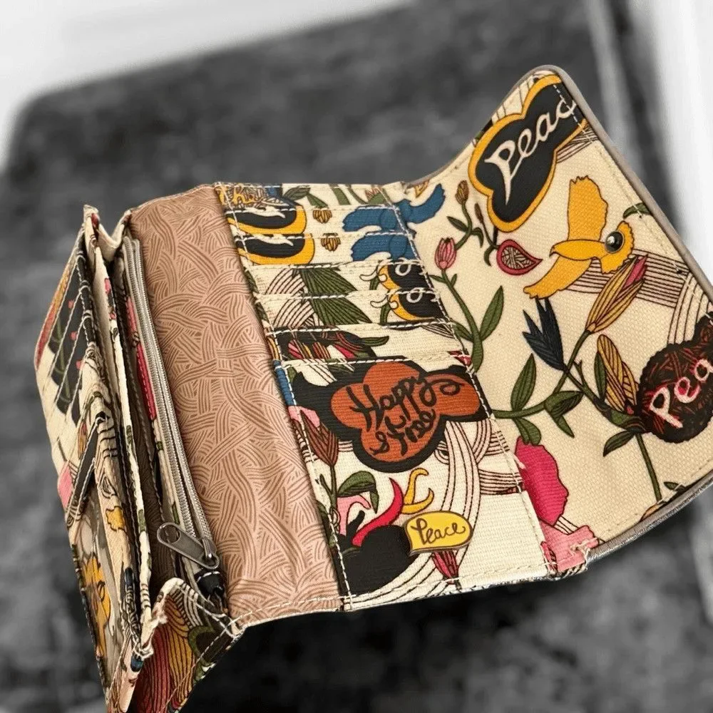 Sakroots Birds of Paradise Clutch Trifold Wallet Nature Peace Happy boho